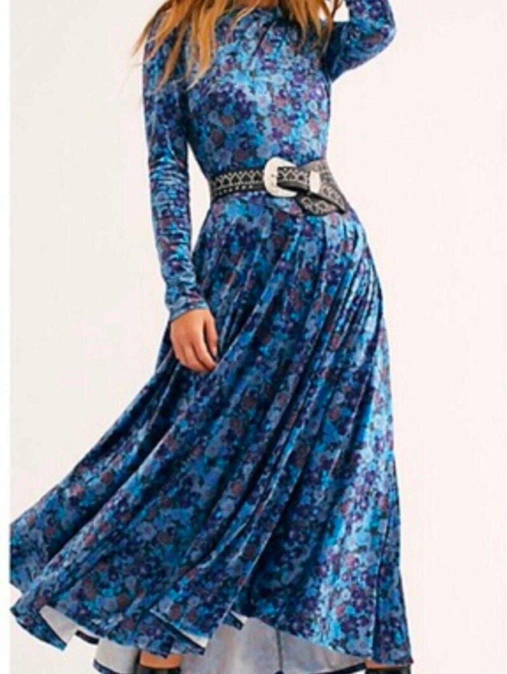 Free People Blue Floral Velvet Maxi Dress XS
